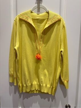 FIGUE Yellow Cotton Knit Top with Tassel Detail